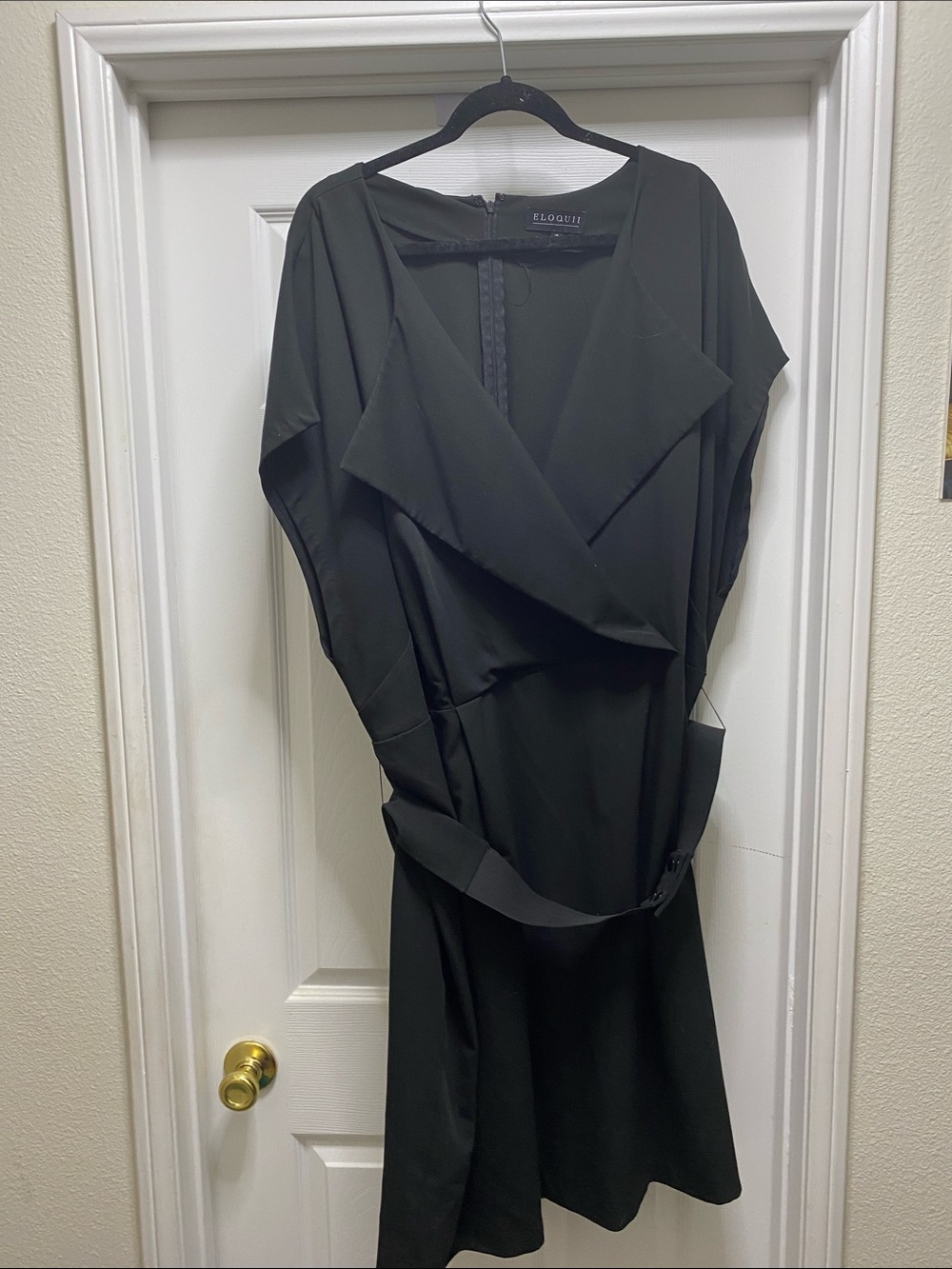 Eloquii Black Draped Wrap-Style Midi Dress